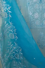 Dark Sky Blue Organza Chikankari Suit Set with Zardozi, Cutdana & Beadwork - Image 7