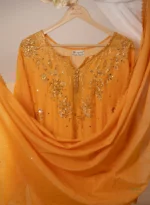 Mustard Yellow Mul Chanderi Chikankari Suit Set with Mukaish Work - Image 6