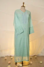 Sea Green Chikankari Suit Set with Multicolour Zardozi, Cutdana & Beadwork