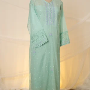 Sea Green Chikankari Suit Set with Multicolour Zardozi, Cutdana & Beadwork
