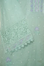 Sea Green Chikankari Suit Set with Multicolour Zardozi, Cutdana & Beadwork - Image 3