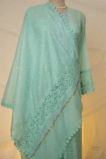 Sea Green Chikankari Suit Set with Multicolour Zardozi, Cutdana & Beadwork - Image 6
