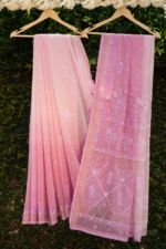 Mul Chanderi Saree with Ghaspatti, Zardozi & Beadwork