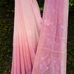 Mul Chanderi Saree with Ghaspatti, Zardozi & Beadwork