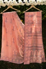 Organza Saree with Lilac & Peach Bhakaya & Beadwork - Image 3