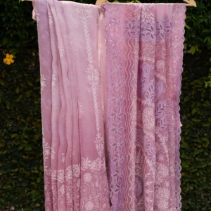 Cream Organza Saree with Tapchi & Designer Cutwork
