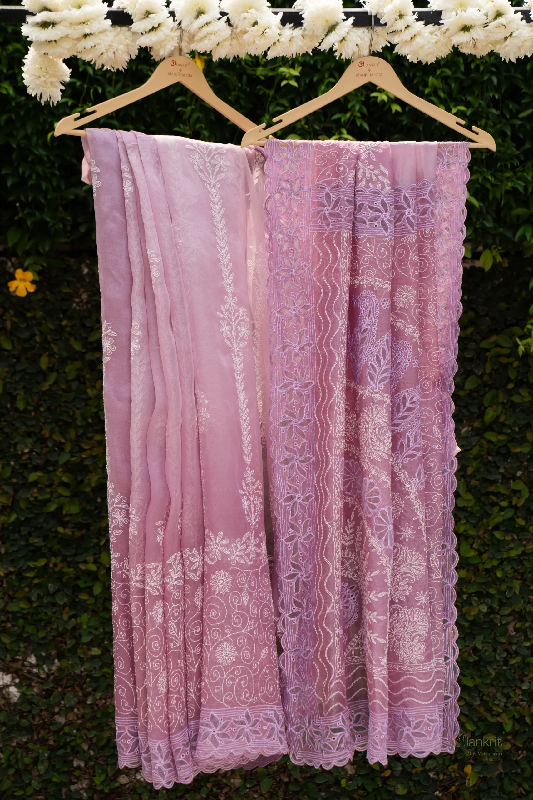 DSC06367 Cream Organza Saree with Tapchi & Designer Cutwork - Image 1
