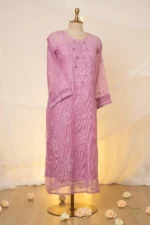 Mauve Purple Kota Chikankari Suit Set with Ghaspatti & Jaali Work