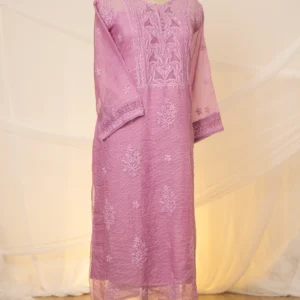 Mauve Purple Kota Chikankari Suit Set with Ghaspatti & Jaali Work