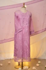 Mauve Purple Kota Chikankari Suit Set with Ghaspatti & Jaali Work - Image 3