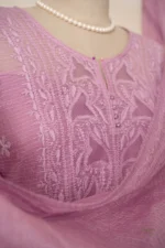 Mauve Purple Kota Chikankari Suit Set with Ghaspatti & Jaali Work - Image 7