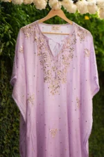 Noor Mul Chanderi Kaftan Set with Baadal & Silver Mukaish Chikankari - Image 2