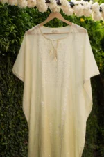 Meher Mul Chanderi Kaftan Set with Ghaspatti & Beadwork Chikankari - Image 2