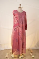 Onion Pink Banarasi Tissue Chikankari Suit Set with Ghaspatti & Lavender Threadwork