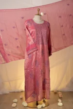 Onion Pink Banarasi Tissue Chikankari Suit Set with Ghaspatti & Lavender Threadwork - Image 3