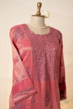 Onion Pink Banarasi Tissue Chikankari Suit Set with Ghaspatti & Lavender Threadwork - Image 4