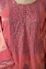 Onion Pink Banarasi Tissue Chikankari Suit Set with Ghaspatti & Lavender Threadwork - Image 5