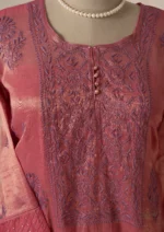 Onion Pink Banarasi Tissue Chikankari Suit Set with Ghaspatti & Lavender Threadwork - Image 7
