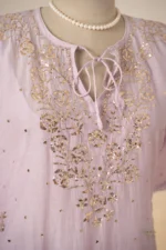 Noor Mul Chanderi Kaftan Set with Baadal & Silver Mukaish Chikankari - Image 5