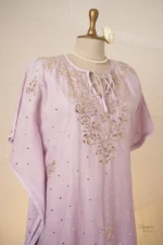 Noor Mul Chanderi Kaftan Set with Baadal & Silver Mukaish Chikankari - Image 6