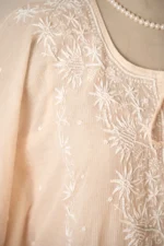 Sunehri Mul Chanderi Kaftan Set with Ghaspatti & Beadwork Chikankari - Image 5