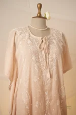 Sunehri Mul Chanderi Kaftan Set with Ghaspatti & Beadwork Chikankari - Image 6