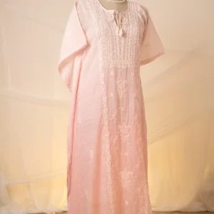 Adaa Mul Chanderi Kaftan Set with Ghaspatti & Beadwork Chikankari