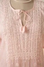 Adaa Mul Chanderi Kaftan Set with Ghaspatti & Beadwork Chikankari - Image 4