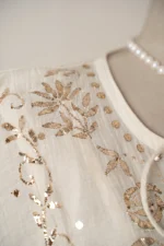 Kashish Mul Chanderi Kaftan Set with Baadal & Golden Mukaish Chikankari - Image 6