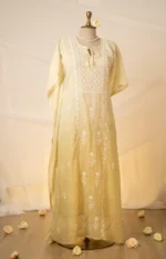 Meher Mul Chanderi Kaftan Set with Ghaspatti & Beadwork Chikankari