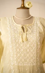 Meher Mul Chanderi Kaftan Set with Ghaspatti & Beadwork Chikankari - Image 4