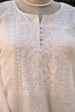 White Kota Lucknowi Chikankari Suit Set with Ghaspatti, Bakhya & Phanda - Image 4