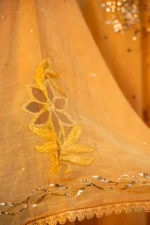 Mustard Yellow Mul Chanderi Chikankari Suit Set with Mukaish Work - Image 7