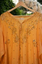 Mustard Yellow Mul Chanderi Chikankari Suit Set with Mukaish Work - Image 8