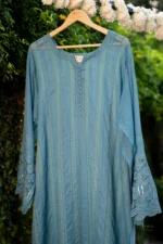 Dark Blue Kota Chikankari Suit Set with Mukaish & Silk Threadwork - Image 6