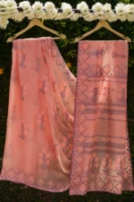 Peach Bakhya Embroidered Saree.