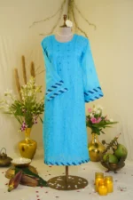 Elegant Blue Bakhiya Ghas Patti Suit.