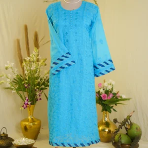 Elegant Blue Bakhiya Ghas Patti Suit.