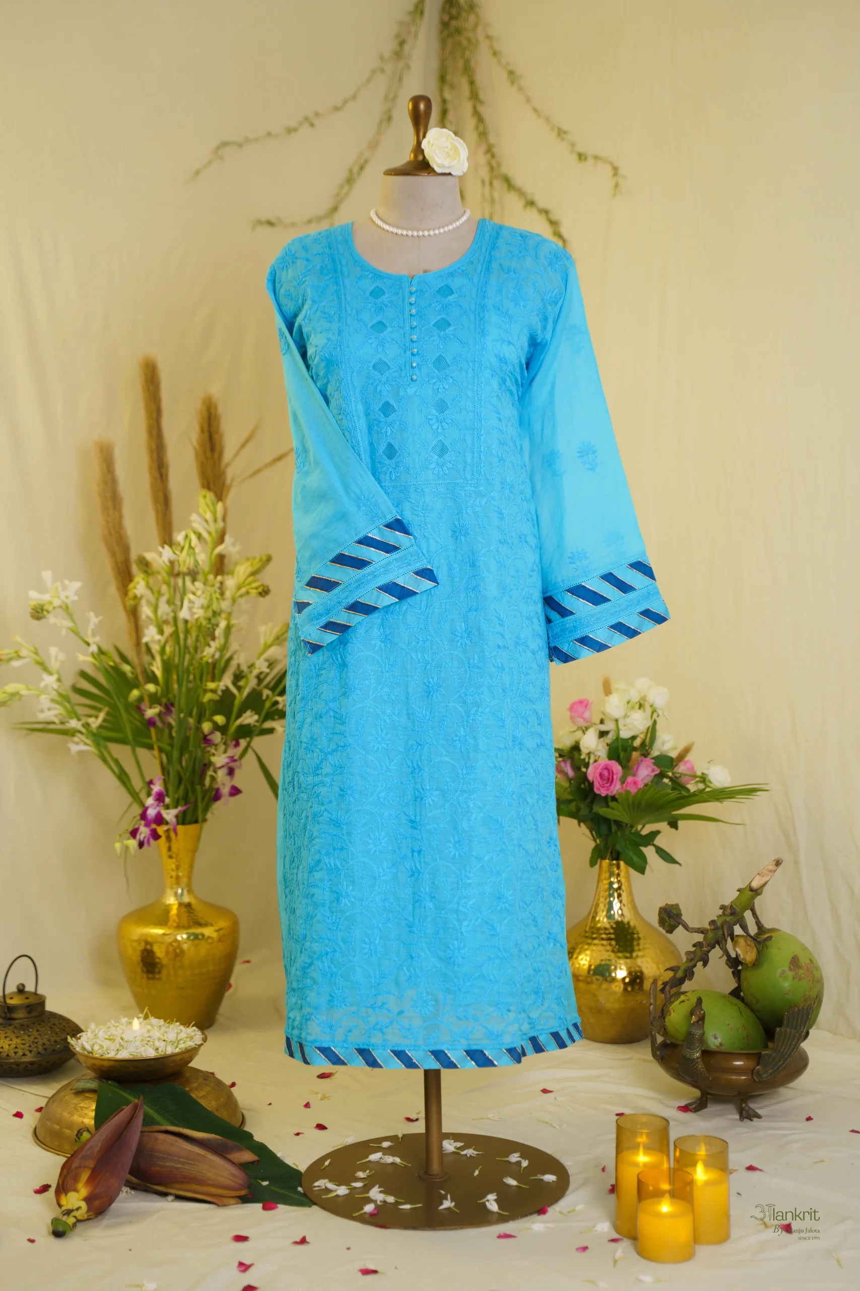 DSC07151 Elegant Blue Bakhiya Ghas Patti Suit. - Image 1