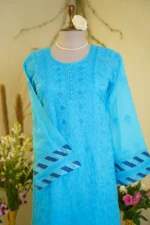 Elegant Blue Bakhiya Ghas Patti Suit. - Image 3