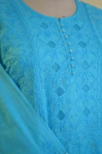 Elegant Blue Bakhiya Ghas Patti Suit. - Image 5