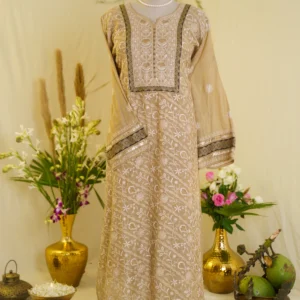 Cream Elegance Bhakhiya Embroidered Suit.
