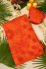 Yellow & Brick-Red Tapechi Embroidered Saree. - Image 2