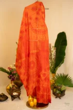 Yellow & Brick-Red Tapechi Embroidered Saree.