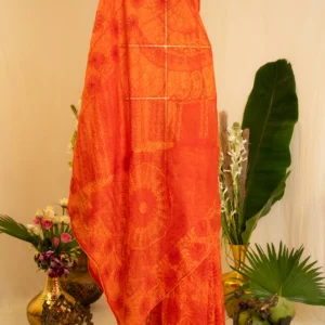 Yellow & Brick-Red Tapechi Embroidered Saree.
