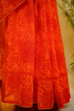 Yellow & Brick-Red Tapechi Embroidered Saree. - Image 5