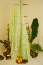 Green Saree with Ghas Patti & Phanda Embroidery.