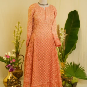 Ombré Anarkali Suit with All-Over Tapechi Embroidery & Silver Mukaish Work.