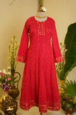 Golden Tissue Cutwork Anarkali. - Image 3