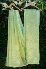 Green Saree with Ghas Patti & Phanda Embroidery. - Image 7